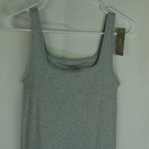 J. Crew Perfect Fit Tank Top Gray Size Small  Built-in Shelf Bra Square Neck